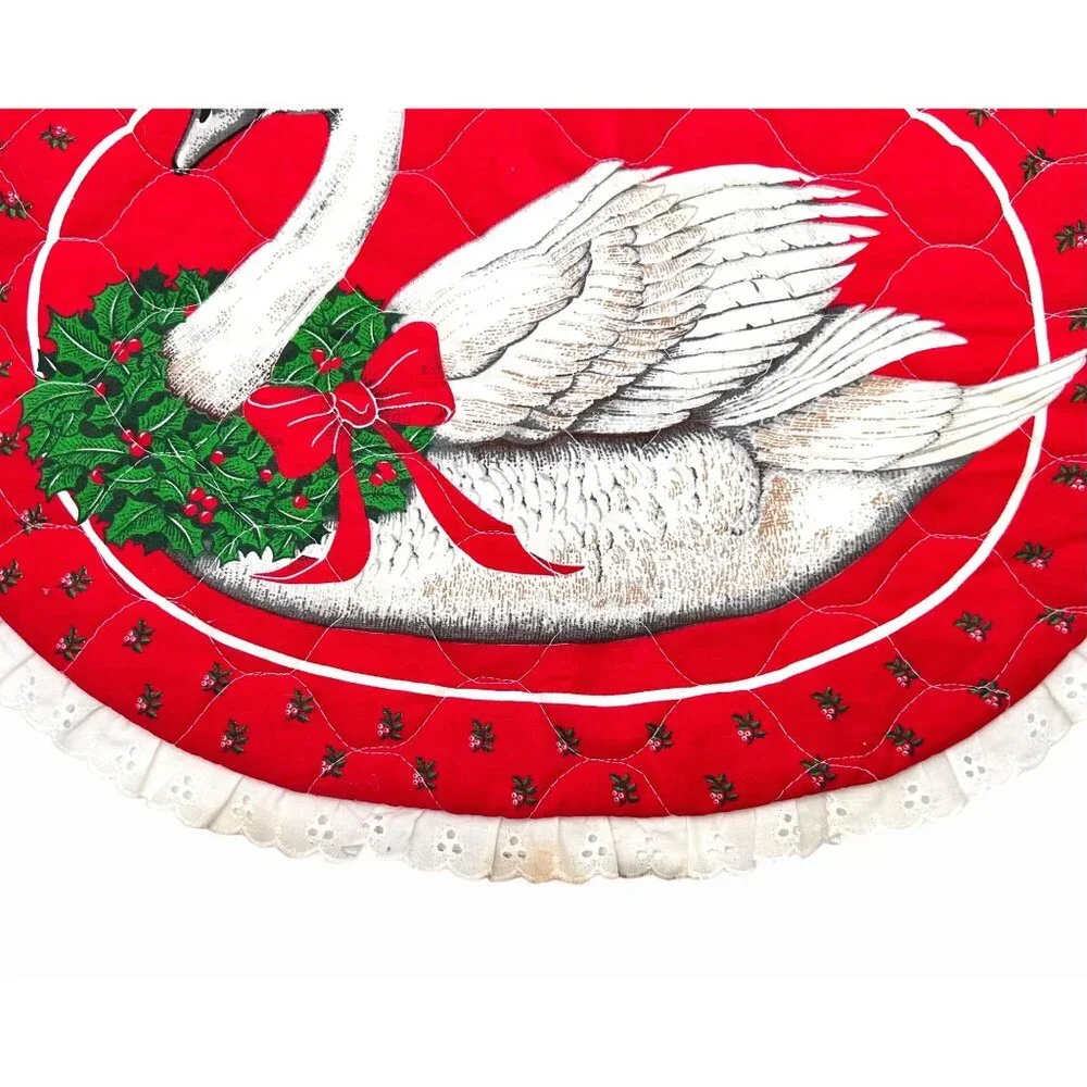 6 PC CHRISTMAS TABLE LINENS RUNNER PLACEMATS POTHOLDER SWAN POINSETTIA CROCHET